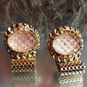 1970s Designer Dante Pink Crystal Checkerboard Faceted Vintage Cufflinks 2116